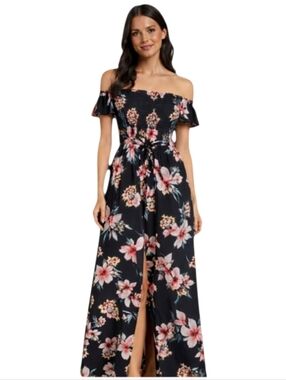 Windsor Black Floral Off-Shoulder Maxi Dress – M